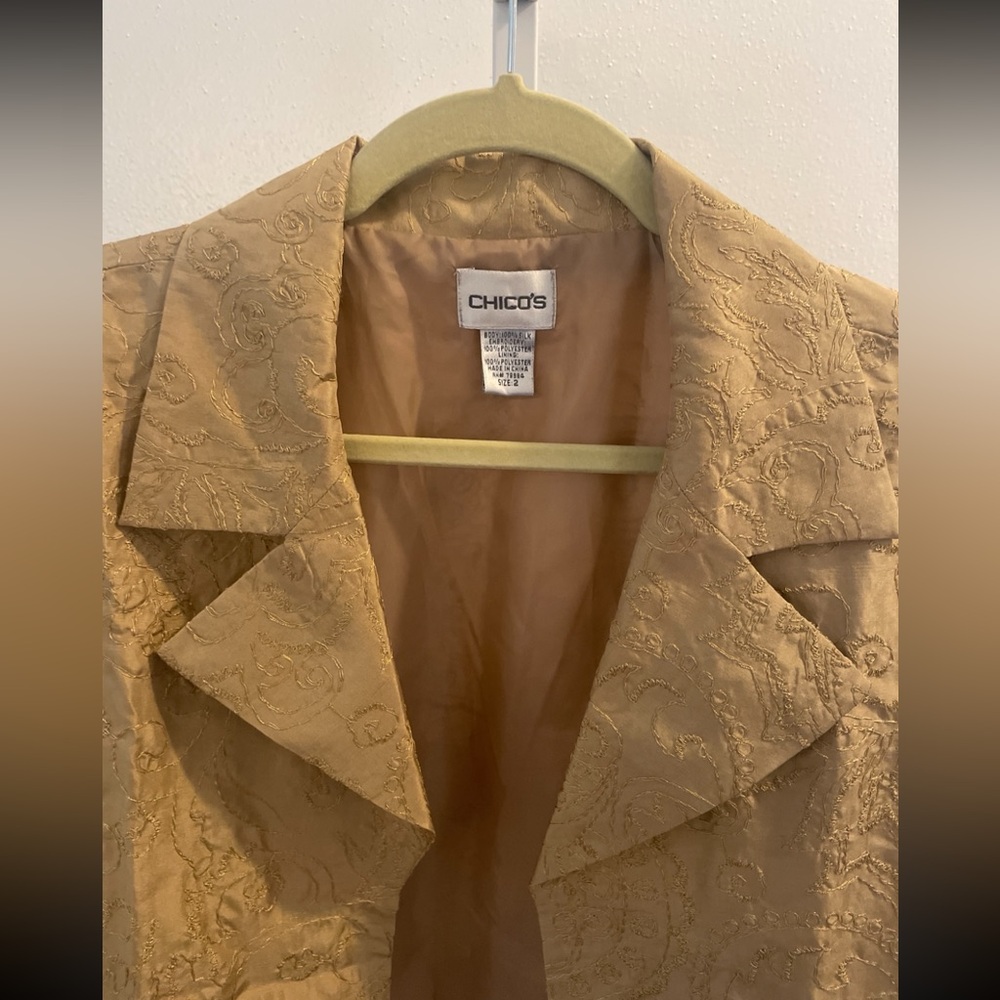 Chico's Elegant Embroidered Silk Open Blazer